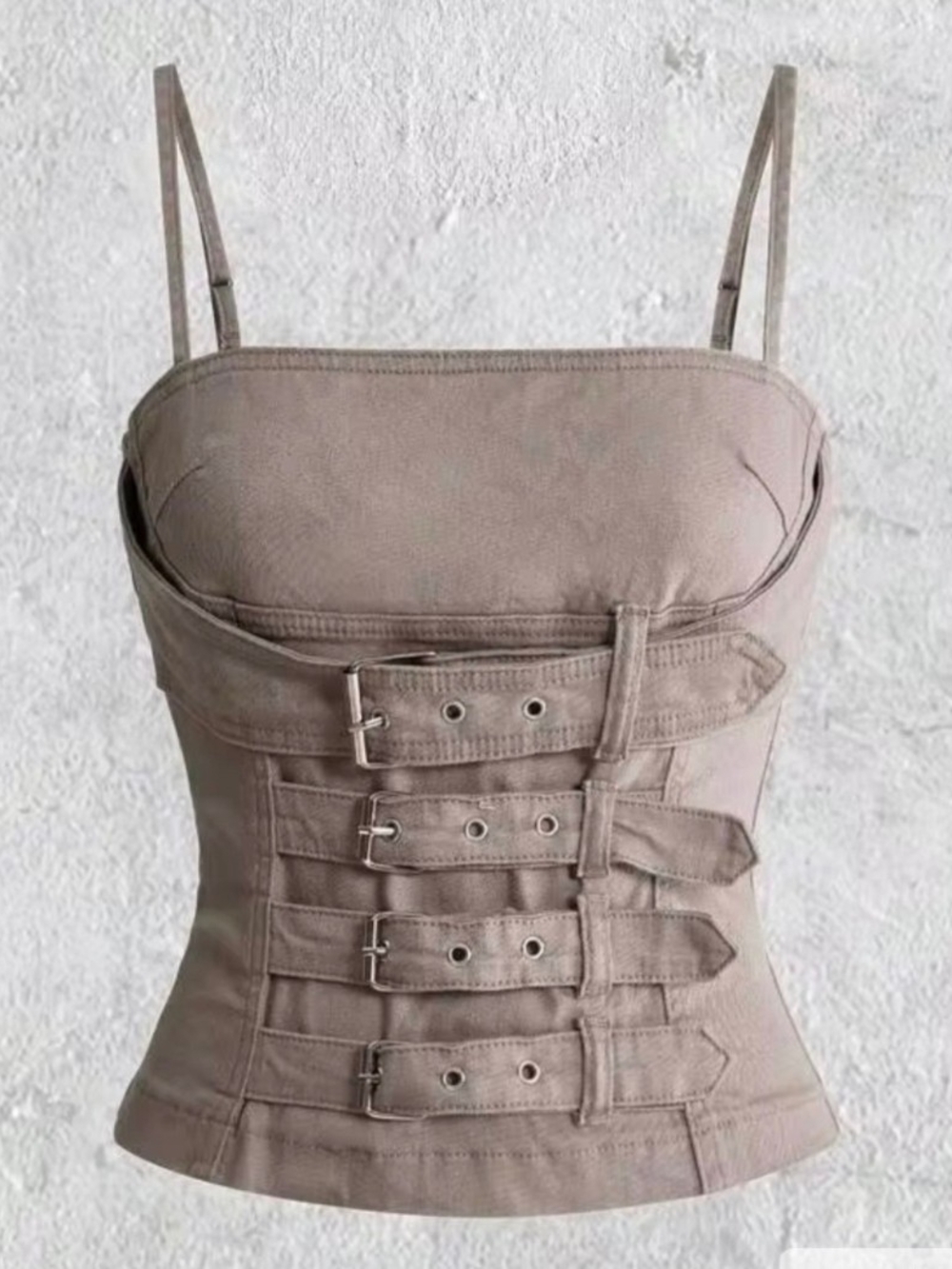 ROMWE Y2K Hot Girl Vintage Washed Denim Top With Metal Buckle And Strap Design F